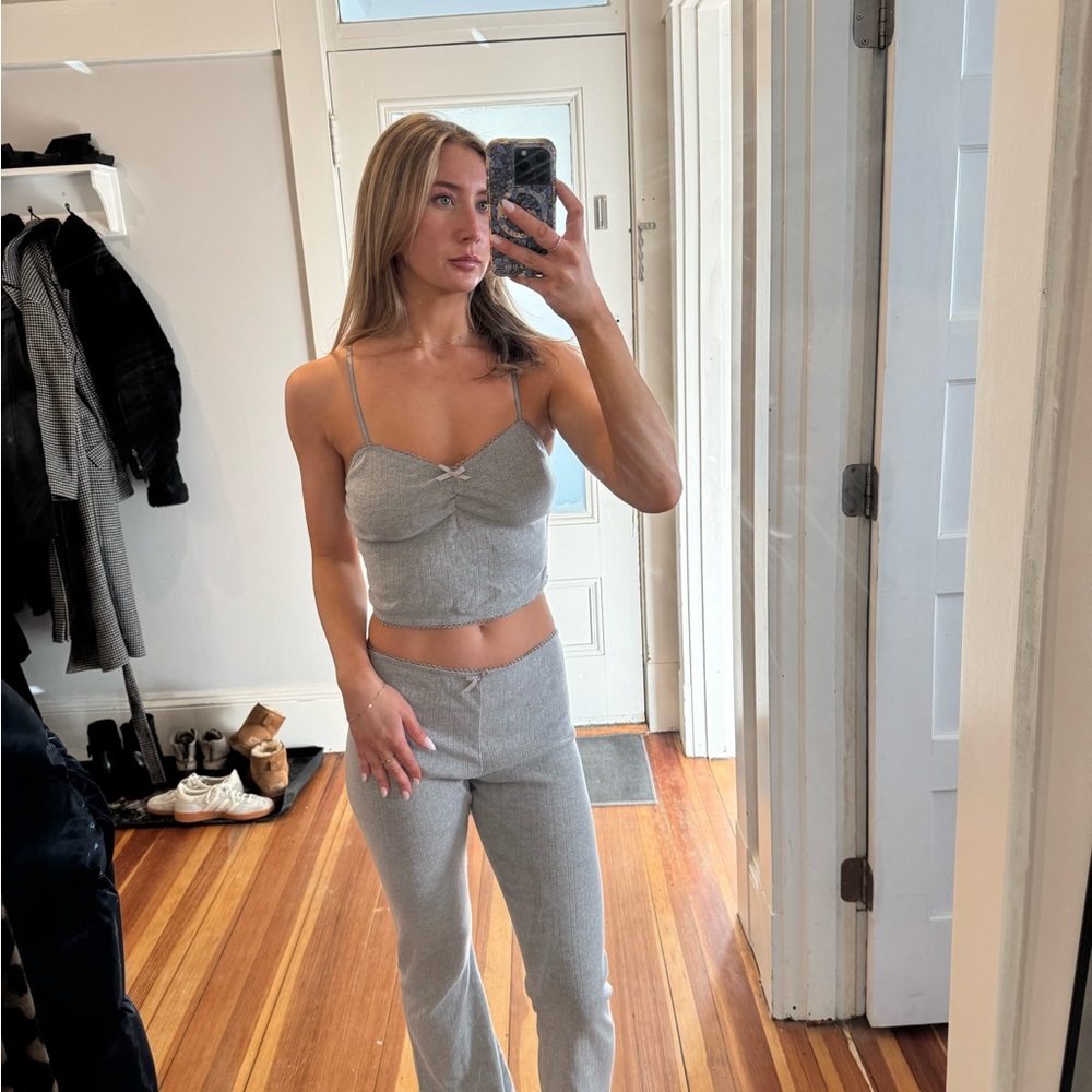 Lulu's Heather Gray Ribbed Lounge Tank & Pants Set